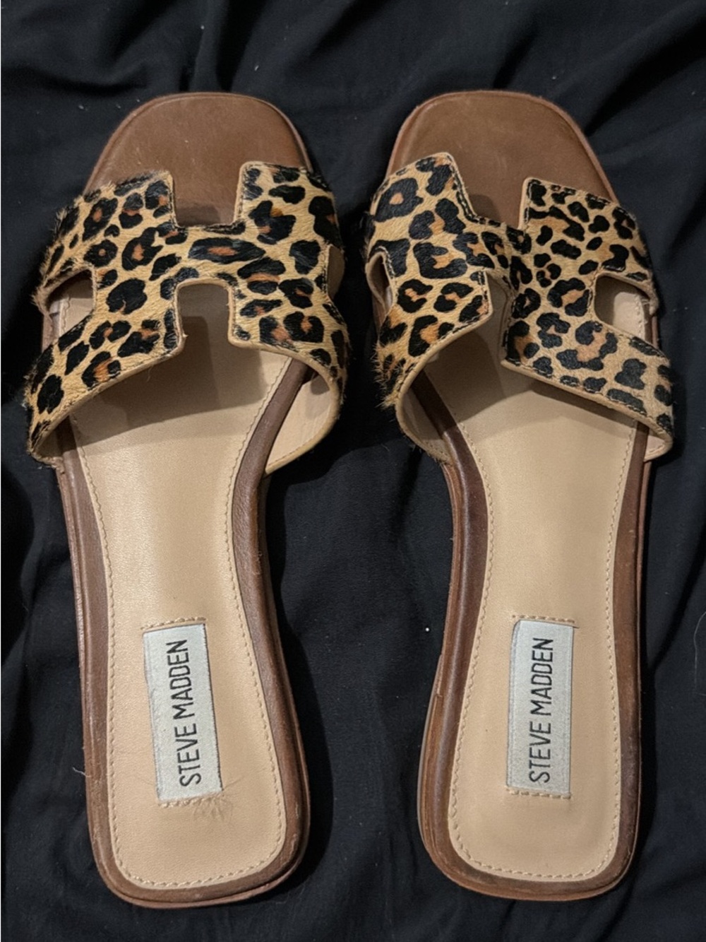 Steve Madden Leopard-Print Slide Sandals - Tan/Black